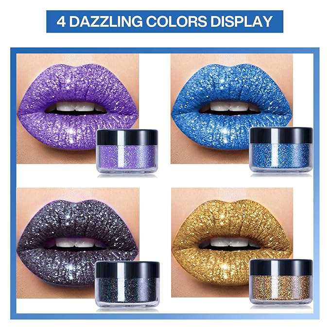 4 Colors Glitter Lip Kit, Shiny Diamond Glitter