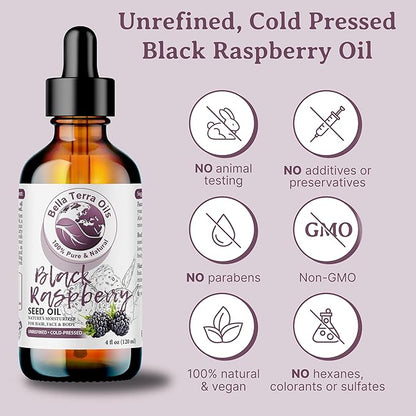 Bella Terra Oils - Black Raspberry Seed Oil 8oz - Embrace the Cosmetic Wonder of Raspberry Seed & Black Seed Oil Fusion, Replete with Tocopherols & Tocotrienols