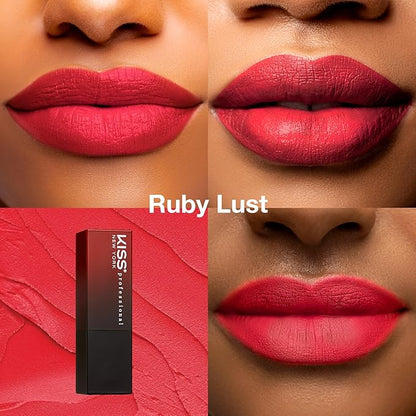 KISS NEW YORK Professional Rich Pigmented Lipstick, Smooth&Creamy Satin Finish, Long Lasting, Infused with Shea Butter and Vitamin E (Ruby Lust)