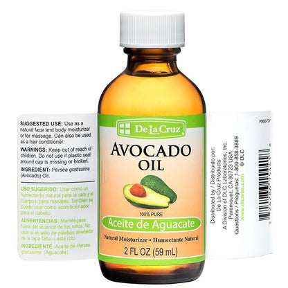 De La Cruz Avocado Oil - Expeller Pressed Pure 100% Avocado Oil for Hair and Body - Lightweight Body Oil for Dry Skin - 2 FL OZ (6 Bottles)