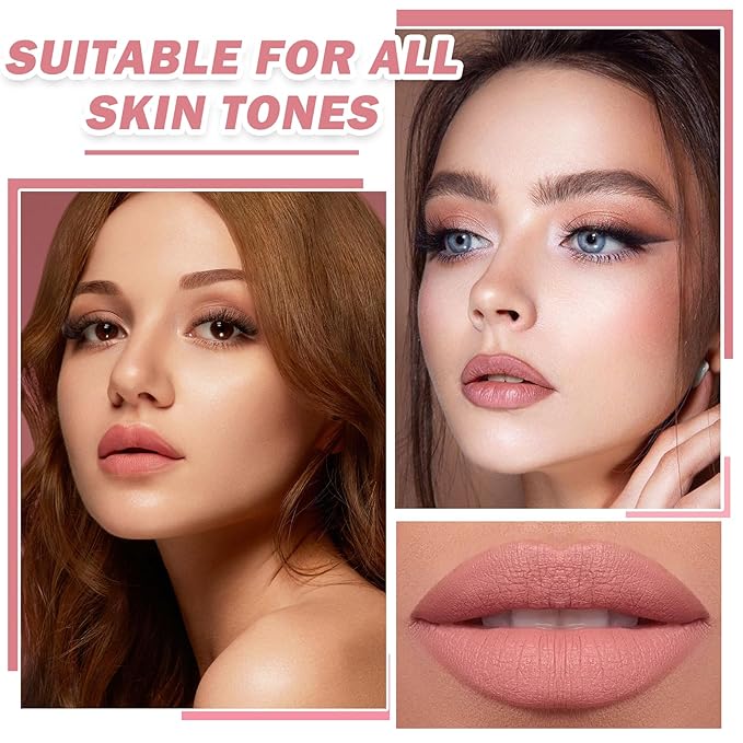 5 Colors Nude Matte Lipstick Set,Smooth Velvety Lip Long