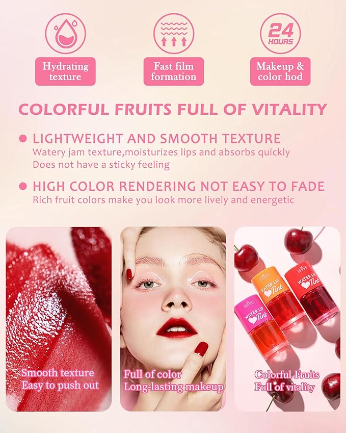 2 Colors Lip Tint Stain Set, Watery Tint Lip Gloss Long Lasting Waterproof Non-Stick Cup, Korean Lip Tint Glossy Lip Stain Mini Liquid Lipstick, Matte Velvet Tinta Para Labios Multi-use Lip Cheek Tint