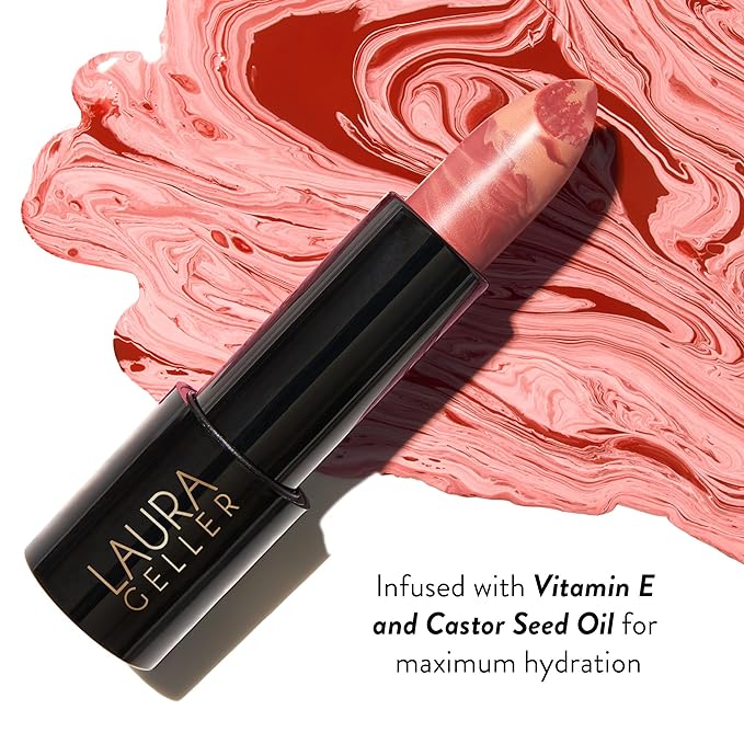LAURA GELLER NEW YORK Italian Marble Sheer Lipstick - Peach Bellini - Hydrating & Lightweight - Vitamin E & Caster Seed Oil - Cream Finish