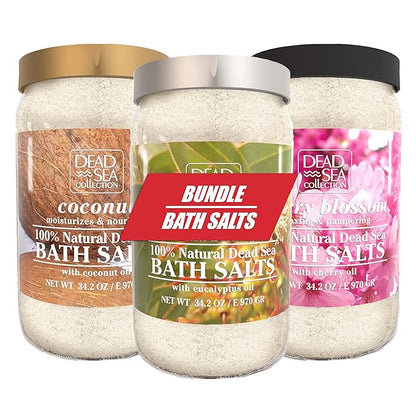Dead Sea Collection Bath Salts Enriched with 3 pc-Eucalyptus - Cherry Blossom-Coconut-Natural Salt for Bath-Large 34.2 OZ.-Nourishing Essential Body Care for Soothing and Relaxing Your Skin and Muscle
