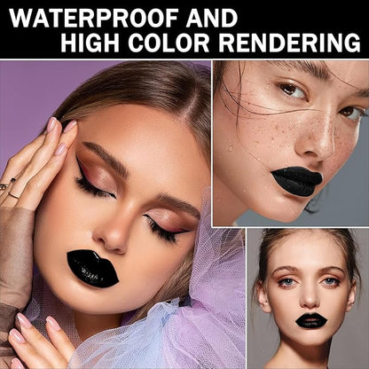 2Pcs Black Matte Lipstick and Lipliner Set,Velvet Liquid Gloss