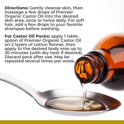 Premier Research Labs Castor Oil - Cold Pressed & Hexane-Free Castor Oil - Body Oil for Dry Skin & Hair - Castor Oil for Body Moisturizer - Pure Vegan & Non-GMO - 8 fl oz
