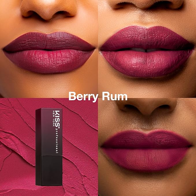 KISS NEW YORK Professional Rich Pigmented Lipstick, Smooth&Creamy Satin Finish, Long Lasting, Infused with Shea Butter and Vitamin E (Berry Rum)