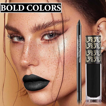 2Pcs Black Lip Liner and Lipstick Set,Matte Black Smudge