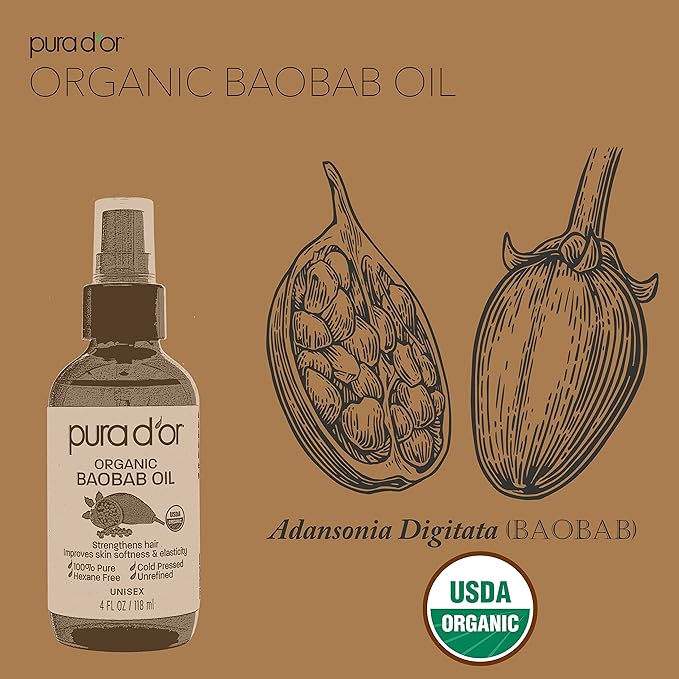PURA D'OR Organic Baobab Oil (4oz