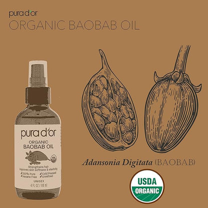 PURA D'OR Organic Baobab Oil (4oz