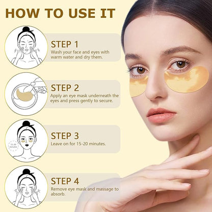24k Gold Vitality-Fill Eye Patches (30 Pairs)|Anti-Aging Hydra-Gel Under Eye Patches, Boost Lift & Firm the Look of the Eye Area|Eye Patches for Puffiness,Bags,Dark Circles Under Eyes|Gold Pure Luxury