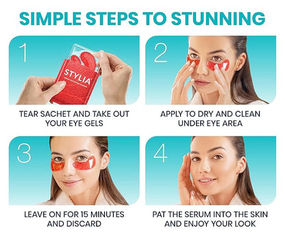 Stylia Under Eye Patches for Puffy Eyes and Dark Circles (12 Pairs) - Marine Collagen Under Eye Mask with Vitamin C, Hyaluronic Acid, Pearl Extract - Eye Masks for Dark Circles and Puffiness
