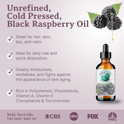 Bella Terra Oils - Black Raspberry Seed Oil 4 oz - Revel in Antioxidant-Rich Essence, Packed with Omega-6 & Omega-9, The Pinnacle of Skin Nutrient Oils