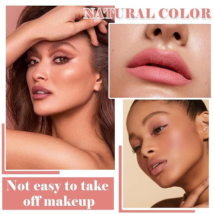 3PCS Matte Nude Lipstick Set Liquid Lipstick Lip Gloss Set,Matte Velvety Lip Stick High Pigmented Lip Tint Lip Stain Set for Daily Makeups - Set C