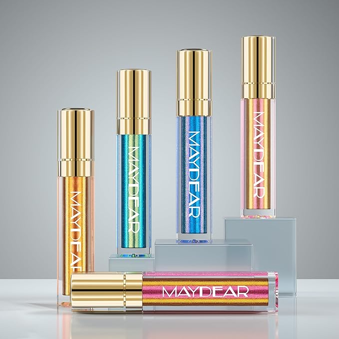 Maydear Chameleon Lipstick for Women, Multichrome Lip Stick Set Color Changing Blue Gold Green Pink Lipstick Makeup Kit Long Lasting Metallic Lip Gloss for Girls