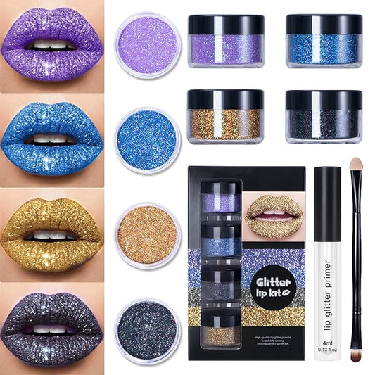 4 Colors Glitter Lip Kit, Shiny Diamond Glitter