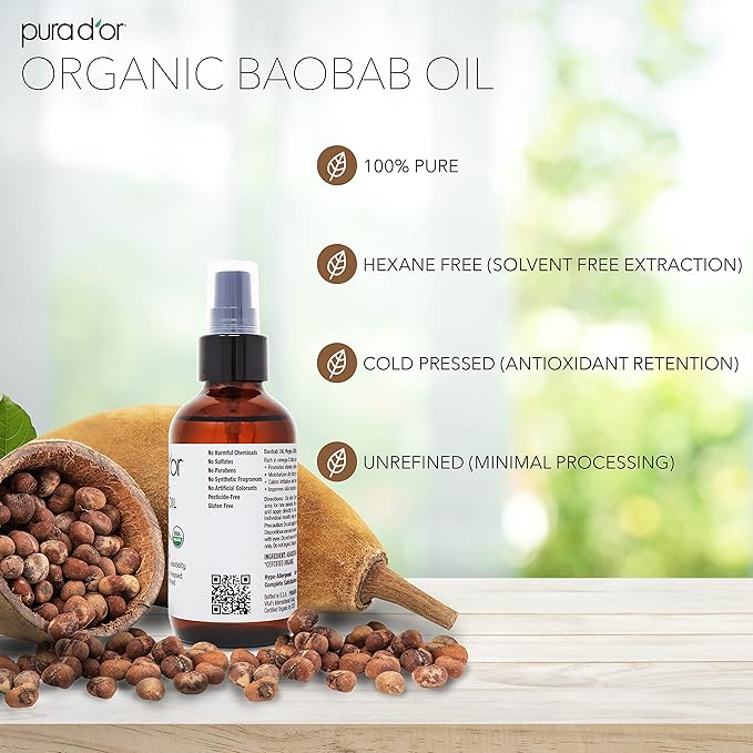 PURA D'OR Organic Baobab Oil (4oz