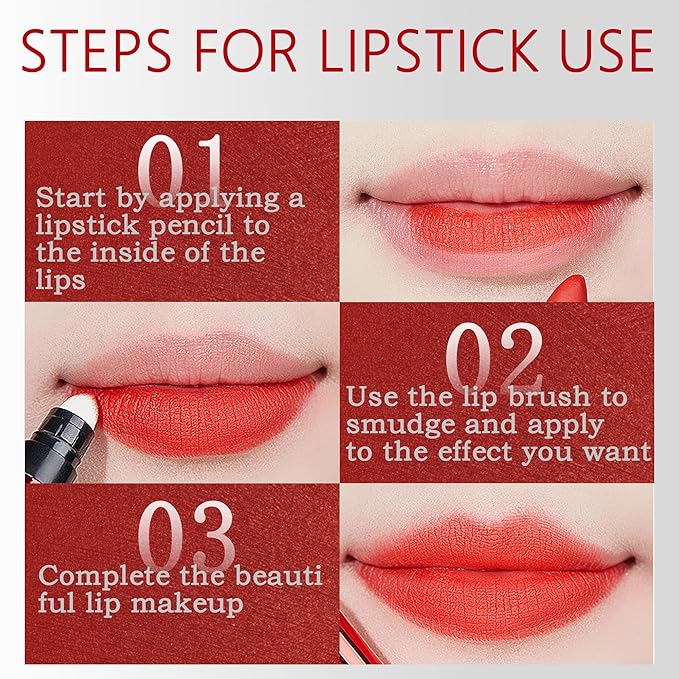 Velvet Matte Lipstick Stick with Brush-2 in 1 Long
