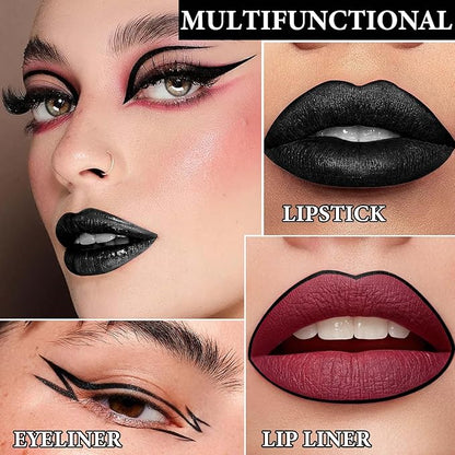 2Pcs Black Lip Liner and Lipstick Set,Matte Black Smudge