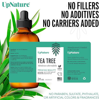 UpNature Tea Tree Oil - 100% Natural Tea Tree Essential Oil for Skin, Hair & Nails, 2oz