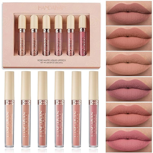 6PCS Matte Liquid Lipstick Sets,Nude Lip Stain,Lasting Waterproof Stain,Lasting