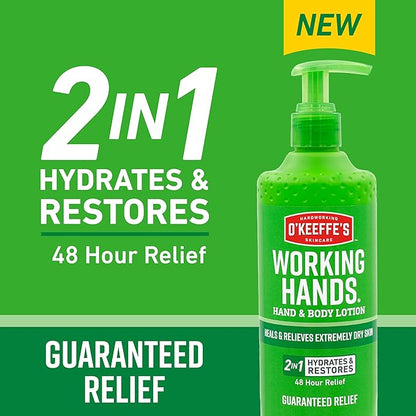 O'Keeffe's Hand and Body Lotion - 12 oz Pump (2 Pack) - Healing Lotion, Relieves Extremely Dry Skin