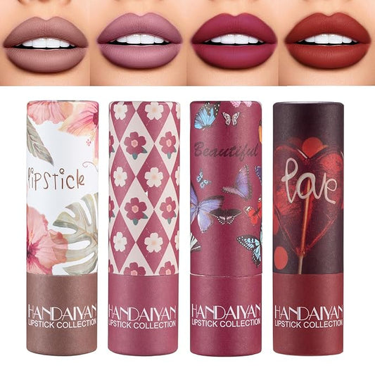 Lipstick for Women 4Pcs,Nude Lipstick Set,Lipstick Long Lasting,Velvet Lipstick