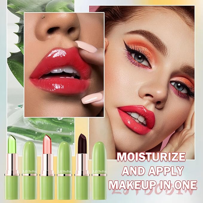 3PCS Aloe Vera Color Changing Lipstick Set,Magic Jelly Changing