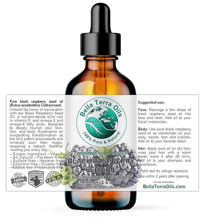 Bella Terra Oils - Black Raspberry Seed Oil 4 oz - Revel in Antioxidant-Rich Essence, Packed with Omega-6 & Omega-9, The Pinnacle of Skin Nutrient Oils