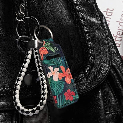 Horeset Chapstick Holder for Women Ladies,Tropical Floral Portable Gloss