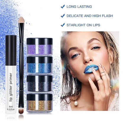 4 Colors Glitter Lip Kit, Shiny Diamond Glitter