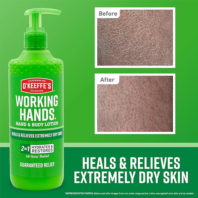 O'Keeffe's Hand and Body Lotion - 12 oz Pump (2 Pack) - Healing Lotion, Relieves Extremely Dry Skin