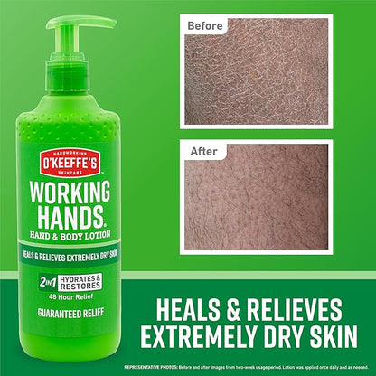 O'Keeffe's Hand and Body Lotion - 12 oz Pump (2 Pack) - Healing Lotion, Relieves Extremely Dry Skin