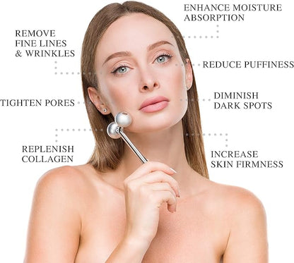 Facial Roller Massager, Cooling Metal to Contour and Reduce Puffiness, Face Lift, Anti-Aging, Skin Tightening & Botox Alternative, Reduce Wrinkles -Gua Sha Not Your Typical Jade Roller Massager