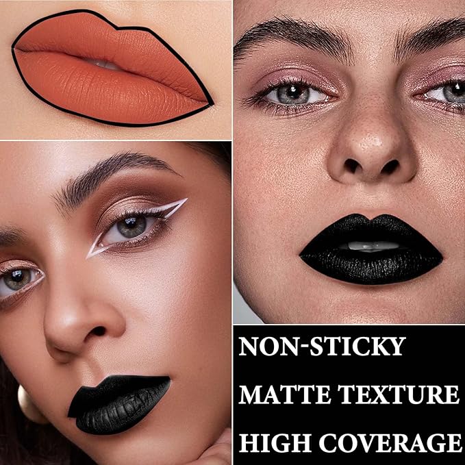 2Pcs Black Lip Liner and Lipstick Set,Matte Black Smudge
