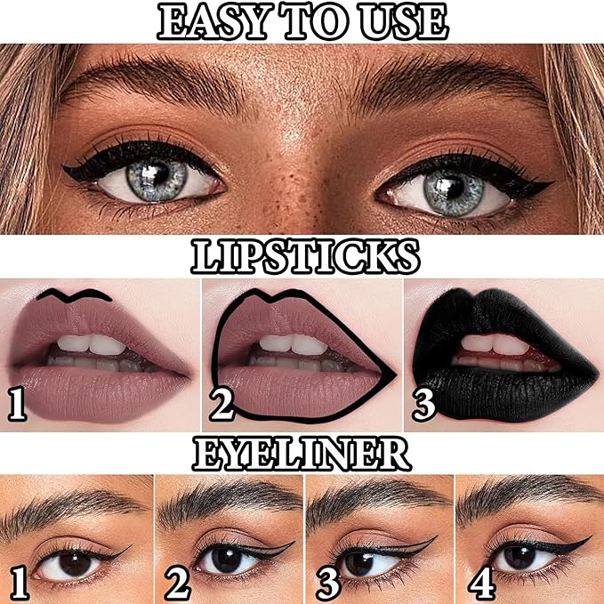 2Pcs Black Lip Liner and Lipstick Set,Matte Black Smudge