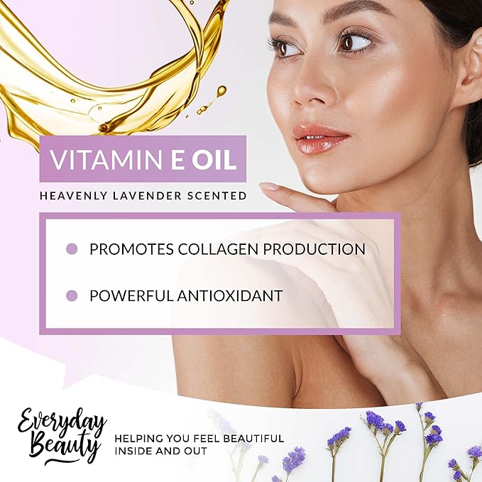 Organic Vitamin E Oil - Heavenly Lavender Scented 16 oz Bulk USDA Certified 100% All Natural Plant Based - Lightweight and Great for Scars After Surgery - For Face, Skin and Nails
