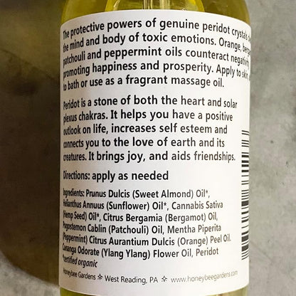 Honeybee Gardens Crystal Infused Body Oil, Peridot, Organic, Moisturizing, Non-Greasy, for All Skin Types, 2 Fl Oz