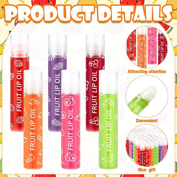 60 Pcs Roll on Lip Gloss 6 Kinds Gloss