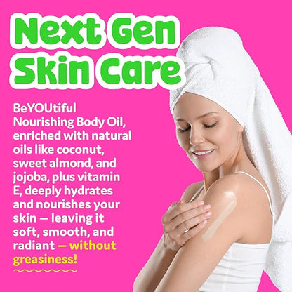 BeYoutiful Coconut Lime Body Oil for Kids & Teens, Hydrating Glow Oil for All Day Moisture with Jojoba & Sweet Almond, Soft, Smooth Skin, 8 oz