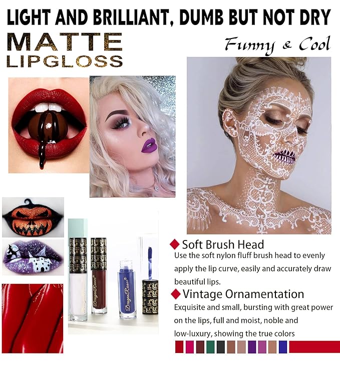 Halloween Dark Matte Liquid Lipstick for Women, Long Lasting Waterproof Lip Gloss, Face Body Painting, Vivid Vampire Lip Stain for Masquerade, Party Goth Makeup, Cosplay (#08 Nude Pink)