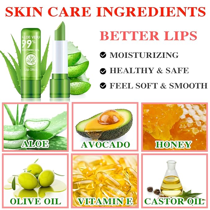 4 Pcs Aloe Vera Lipstick,Long Lasting Lip Care
