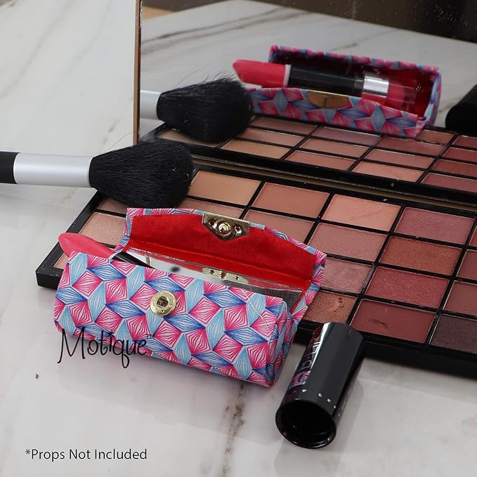 Motique Accessories Diamond Pattererned Fabric Lipstick Case with Mirror for Purse-Pink
