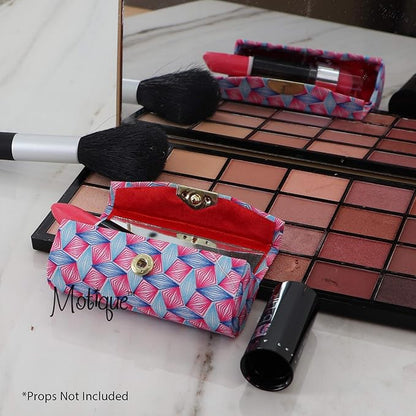 Motique Accessories Diamond Pattererned Fabric Lipstick Case with Mirror for Purse-Pink