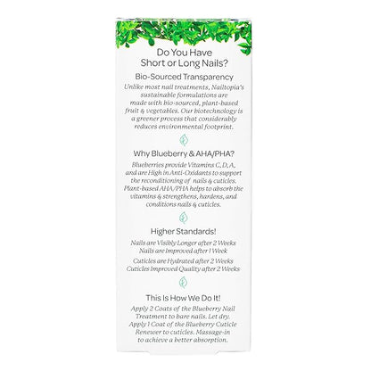 Nailtopia - Nail Treatment - Supports Short & Long Nails - Plant-Based, Non Toxic, Bio-Sourced, Strengthening & Conditioning Superfood Treatment - Blueberry Extract (Clear) - 0.41 oz