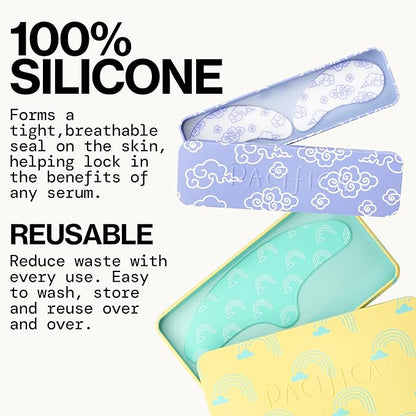 Pacifica Reusable Mask – Under Eye Mask Silicone Face Mask for Fine Lines & Dark Circles, Pair with Serum, Storage Tin Included, Vegan & Cruelty-Free, 2 Pieces