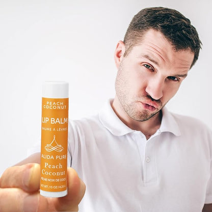 Lip Balm Collection - Peach Coconut, Vegan, Beeswax Free, Avocado Oil, Organic Jojoba Oil, Vitamin E, Moisturizer for Dry, Chapped Lips - 3 Tube Set