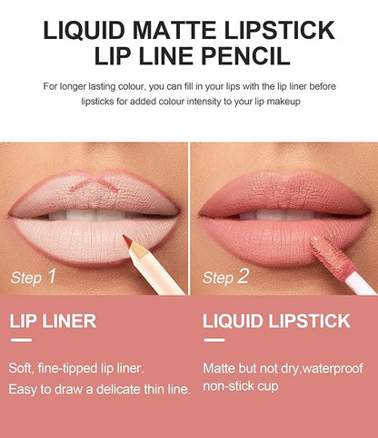 Matte Lip Liner Pen and Velvet Lipstick Set, Long