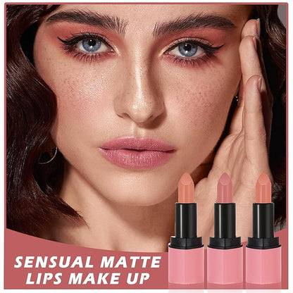 AWCCXMYM 3Pcs Matte Lipstick Nude Lip Stick Velvet Lip Stain Lightweight Long Lasting Waterproof Non-Stick Cup Not Fade Lip Gloss Set Makeup For Women