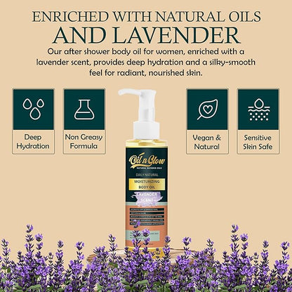 100% Pure Natural Hydrating Body Oil After Shower w/Vitamin E, Coconut, Jojoba, Olive, Almond - Moisturizing Oil For Dry Skin, Non-Greasy Body Oils, Anti-Aging - Lavender Scent, 5.07 fl oz